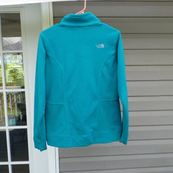 Women's North Face Full Zip Fleece L Blue Green Stitched Silver Logo - Picture 7 of 10